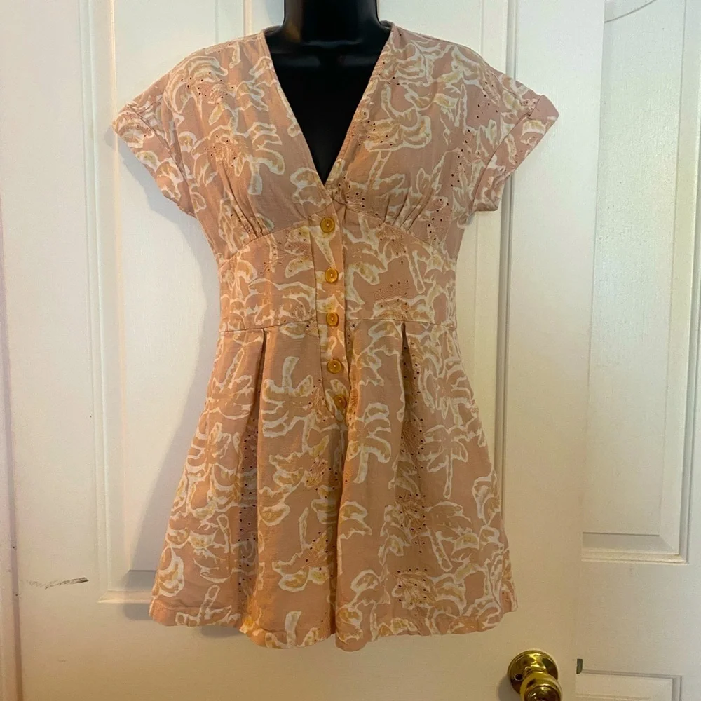“ZARA” Linen Blend Palm Trees Button Down Romper
